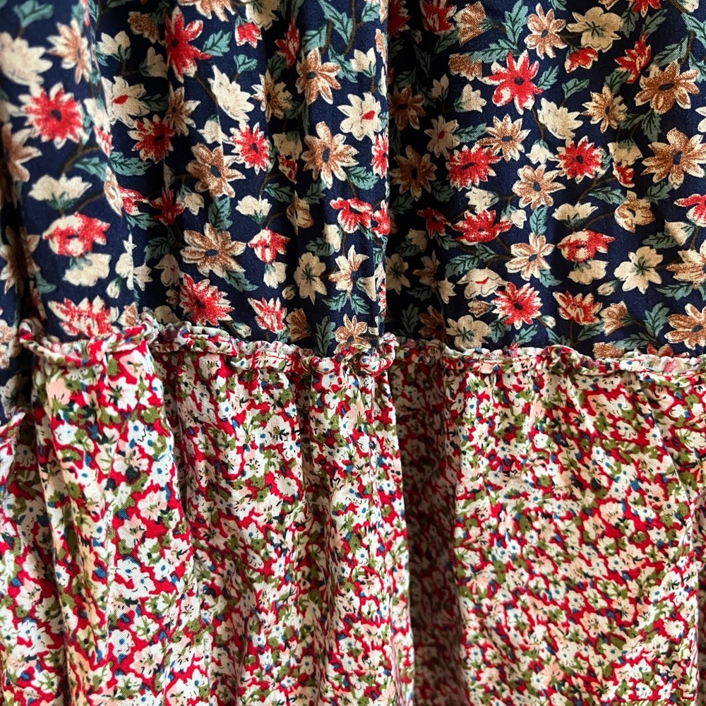 Natural Life Mixed Floral Print Tiered Colette Maxi Dress Blue Red Gold Large - Picture 11 of 11